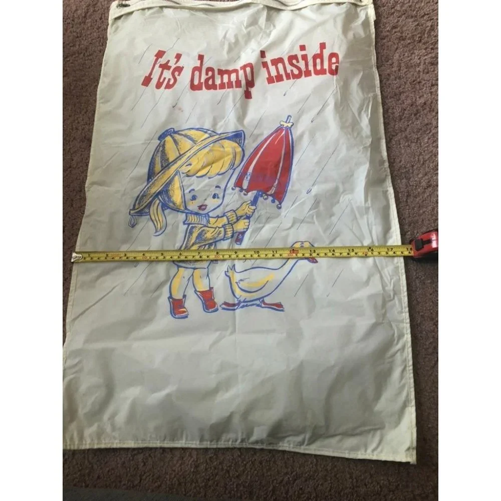 Large Vintage 1950s vinyl wet bathsuit / clothing / towel pool / beach bag sack